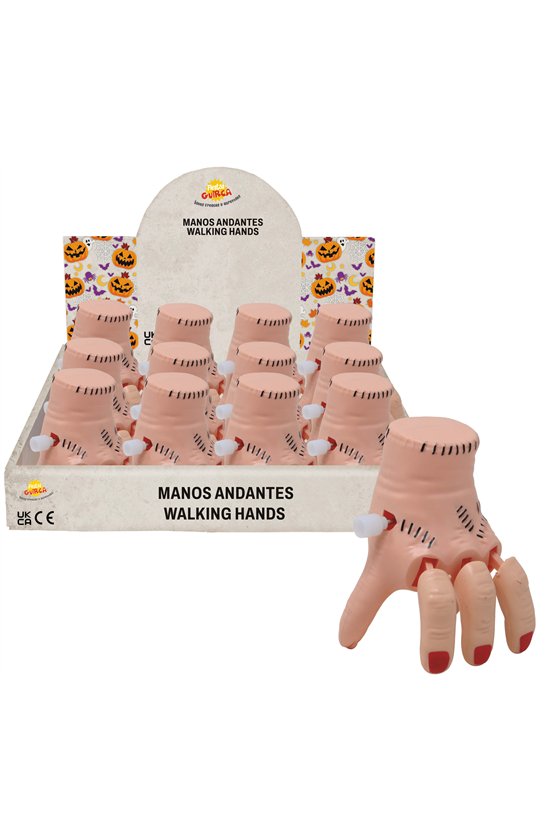 BOX OF 12 WIND-UP WALKING HANDS, 8 CM
