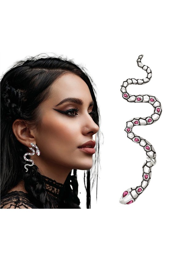 SNAKE EARINGS, SILVER, 6 CM