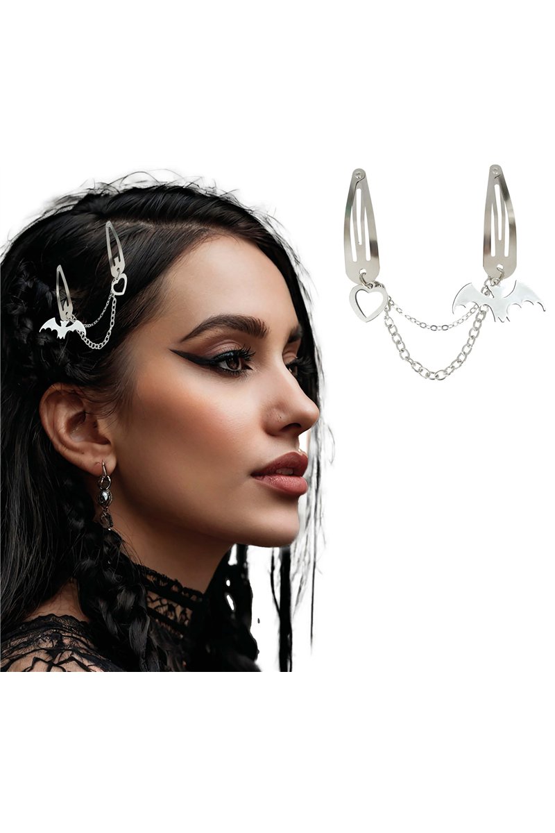 2 HAIR CLIPS WITH CHAIN, SKELETON