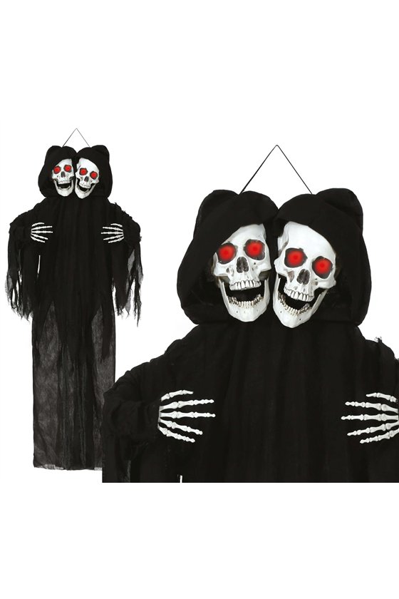 HANGING DOUBLE SKULL, LIGHT AND SOUND, 170 CM