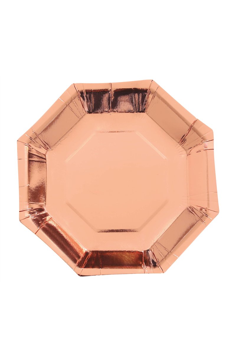 BAG OF 6 GOLD/PINK OCTAGONAL PLATES 23 CMS.