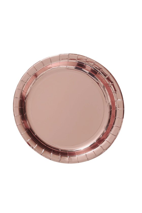 BAG 6 PLATES GOLD/PINK ROUND 23 CMS