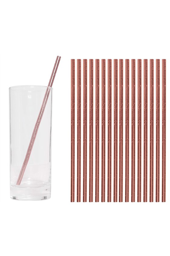 BAG 12 STRAWS GOLD ROSE 6X200 MM