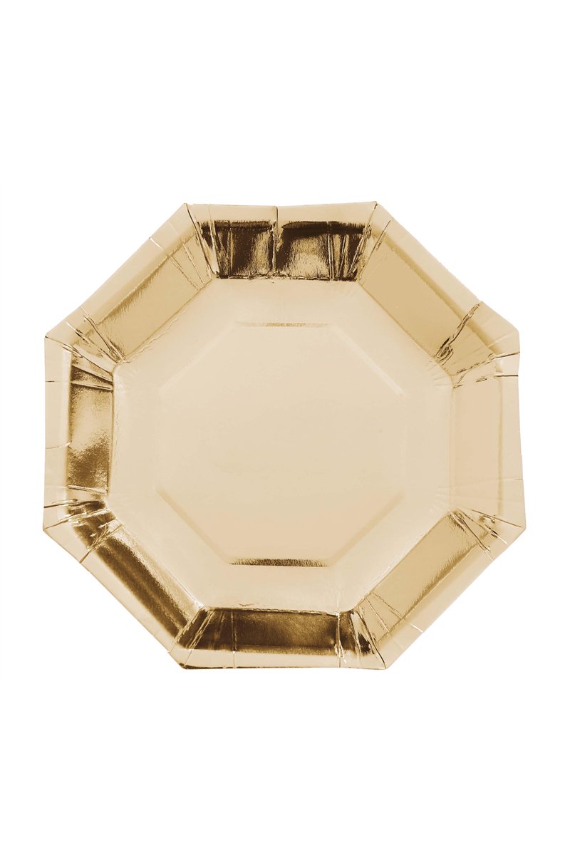 BAG 6 OCTAGONAL GOLD PLATES 23 CMS