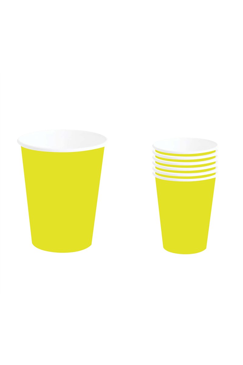 BAG: 6 YELLOW NEON GLASSES 240 ML 9 CMS