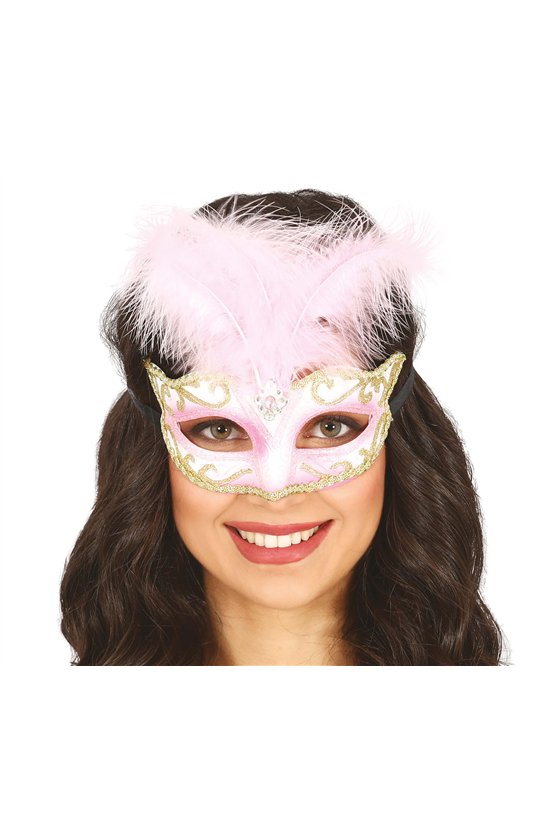 PINK MASK WITH FEATHER