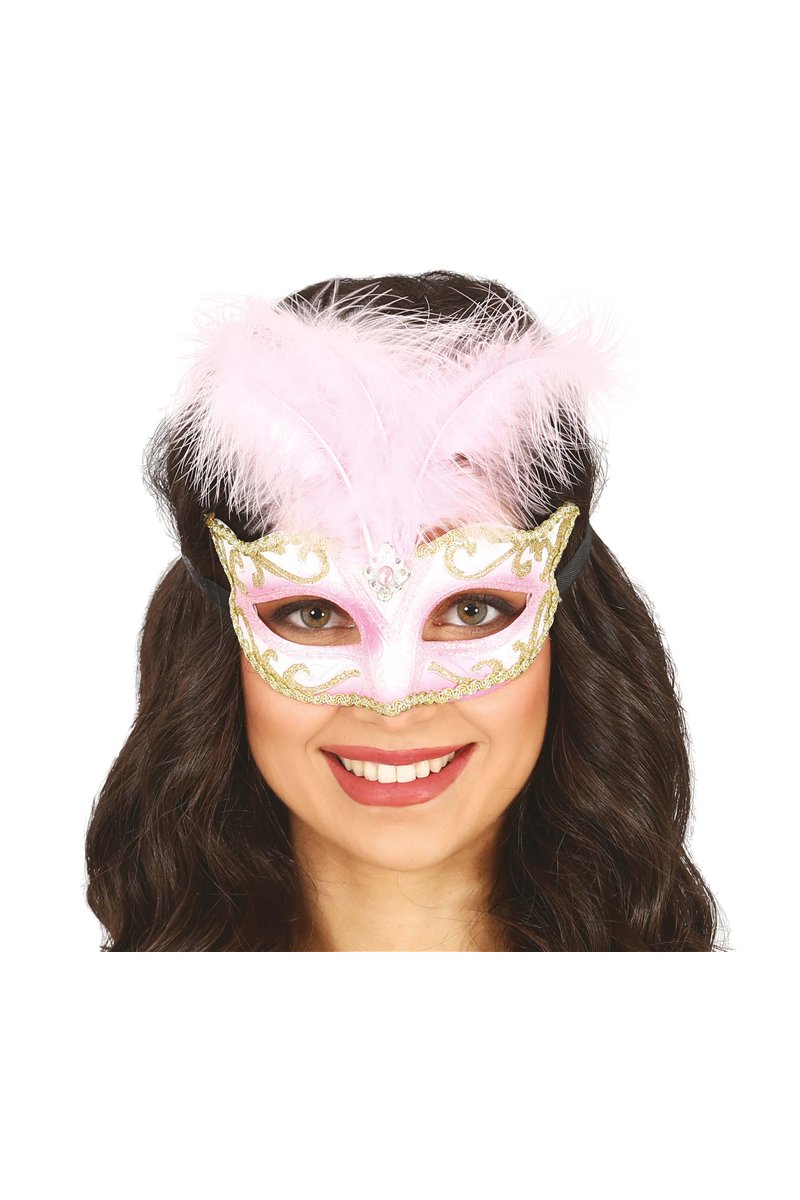 PINK MASK WITH FEATHER