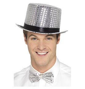Sequin Top Hat, Silver