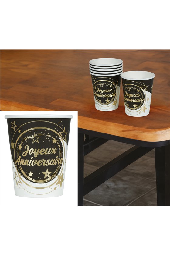 BAG 6 JOYEUX ANNIVERSAIRE GLASSES 240 ML 9 CMS