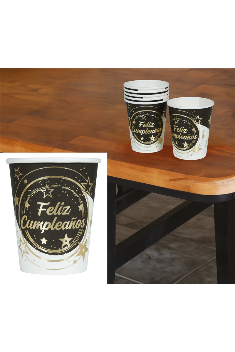 BAG 6 JOYEUX ANNIVERSAIRE GLASSES 240 ML 9 CMS