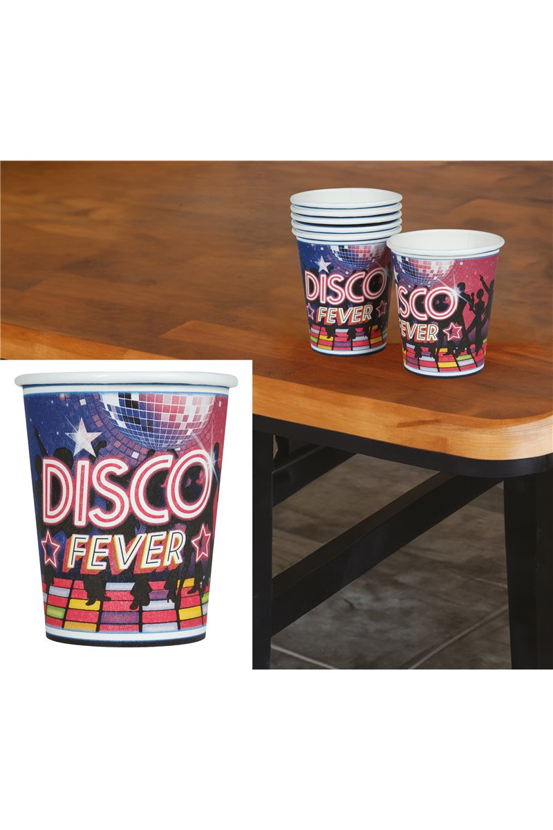 BAG 6 DISCO FEVER CUPS, 240 ML 9 CMS.