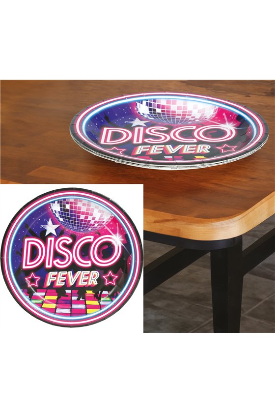 BAG 6 DISCO FEVER PLATES, 23 CMS.