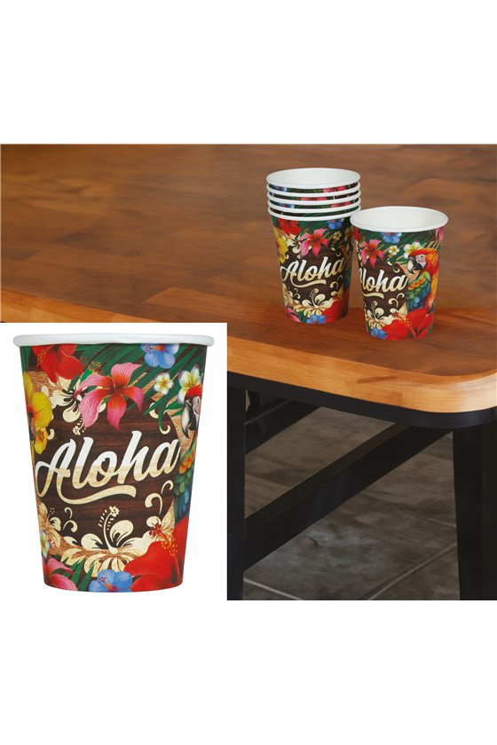 BAG 6 ALOHA SUMMER CUPS 240 ML 9CM