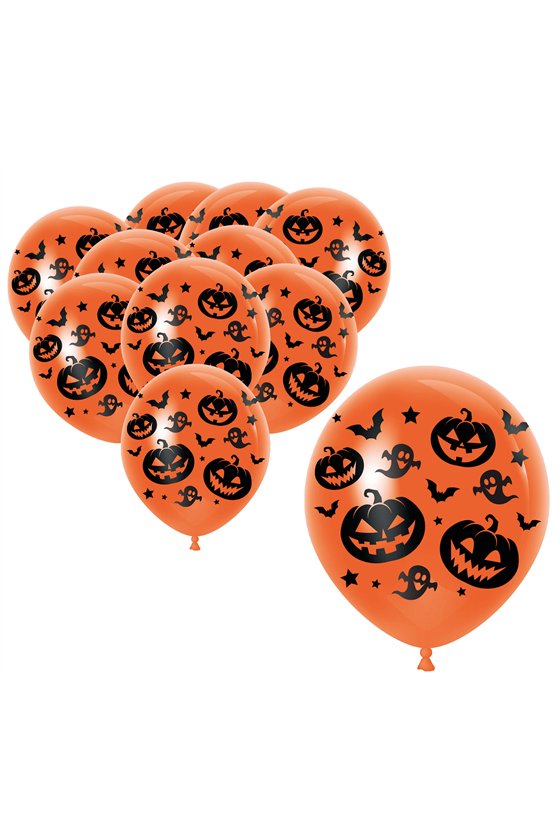 BAG 10 ORANGE PUMPKINS BALLOONS 30 CM