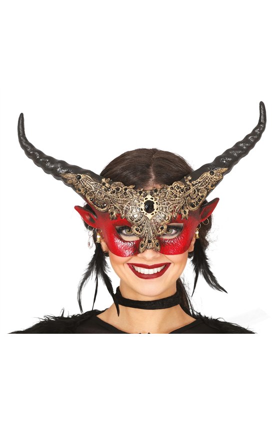 RED HALF MASK WITH HORNS HQ