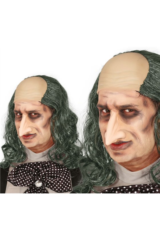 BALD WIG WITH LONG GRAY HAIR, IN BOX