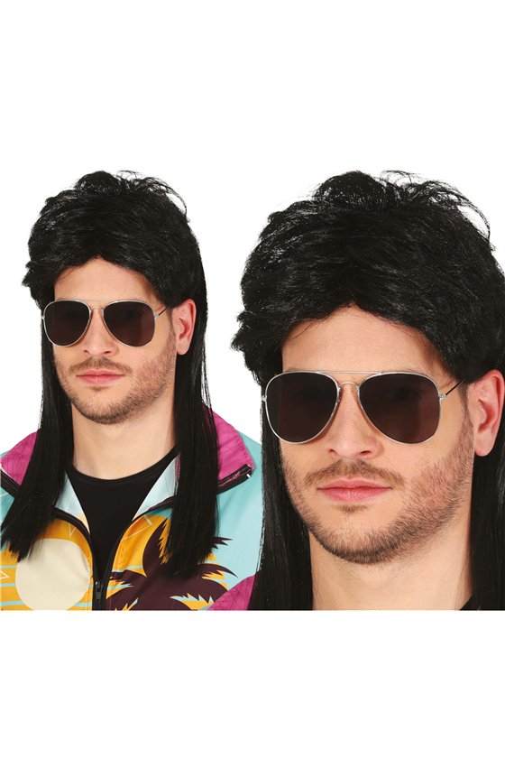 BLACK MULLET WIG (BOX PACKAGING), ADULTS