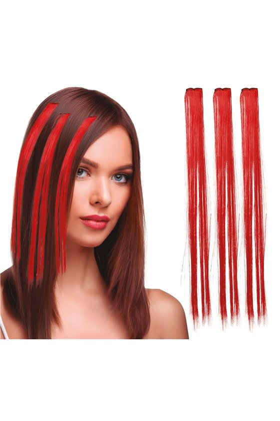 3 TUFTS / HAIR EXTENSION OF 50 CMS RED