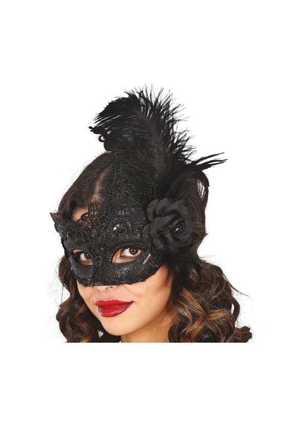 BLACK MASK WITH FEATHERS