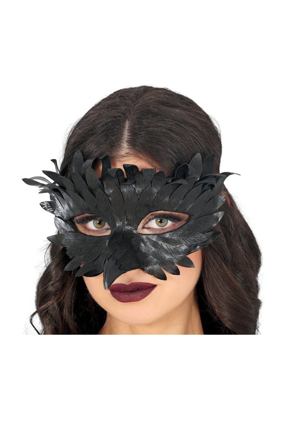 BLACK FEATHER MASK WITH BLACK BEAK