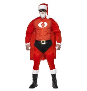 Super Fit Santa Costume & Beard, Red