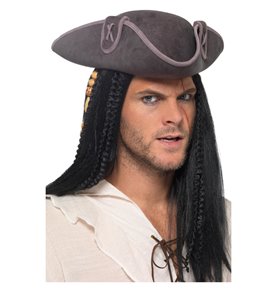 Tricorn Pirate Captain Hat, Grey