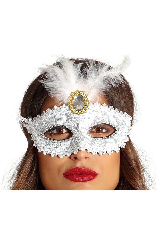WHITE MASK WITH FEATHERS
