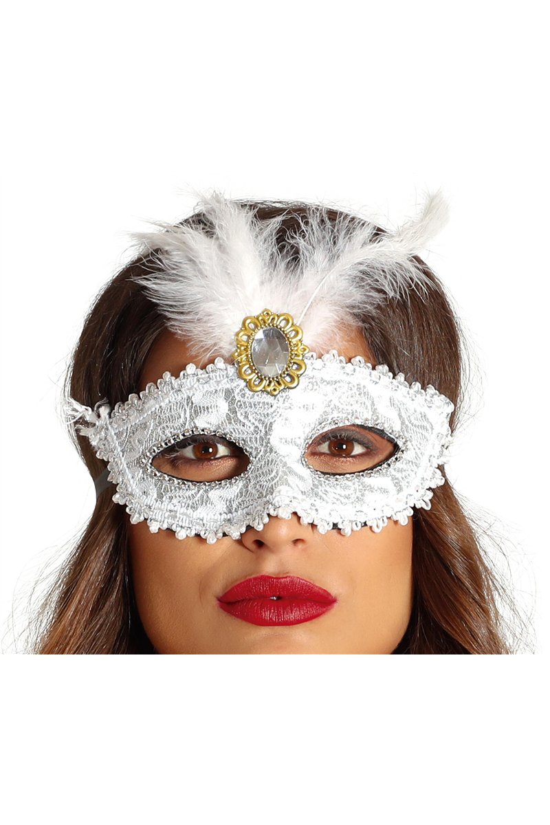 WHITE MASK WITH FEATHERS