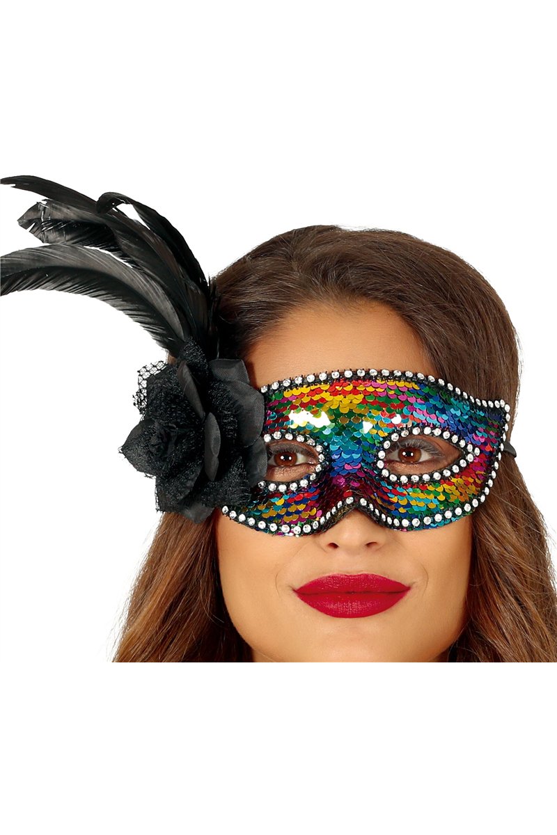 MULTICOLOUR MASK WITH FEATHERS