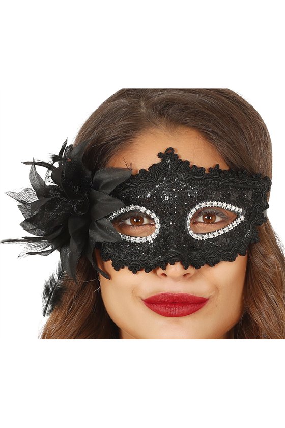 BLACK MASK WITH FLOWERS