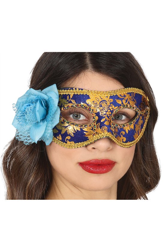 BLUE AND GOLD MASK WITH FLOWER