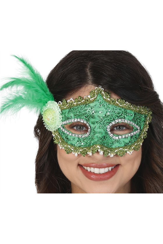 GREEN MASK WITH FEATHER