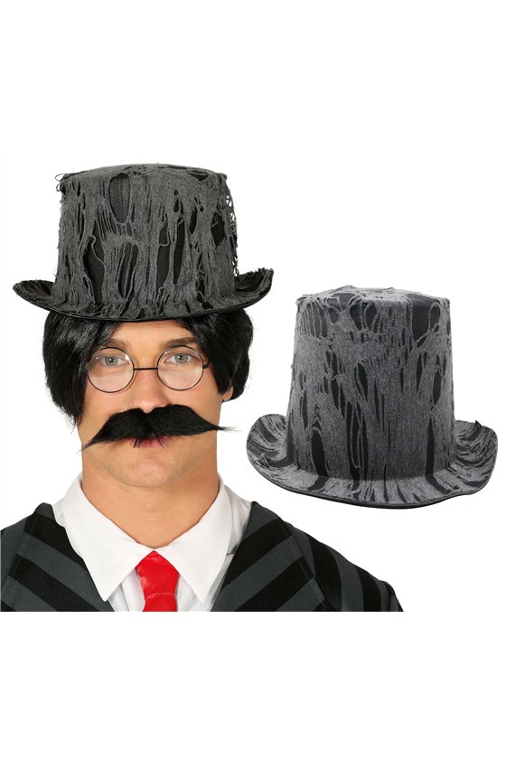 BLACK TOP HAT WITH FELT SPIDERWEBS