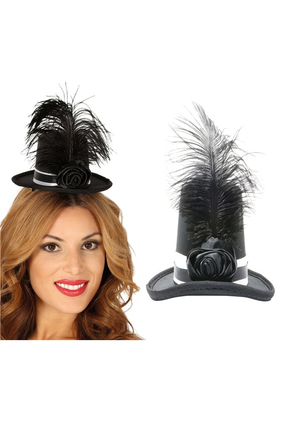 TOP HAT MINI BLACK WITH FEATHERS