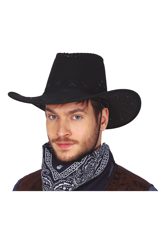 BLACK SYNTHETIC LEATHER COWBOY HAT