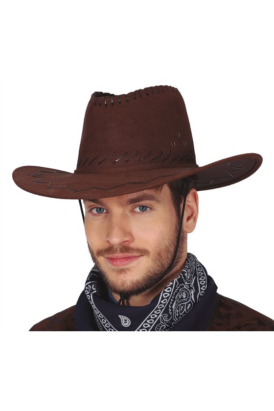 BROWN SYNTHETIC LEATHER COWBOY HAT