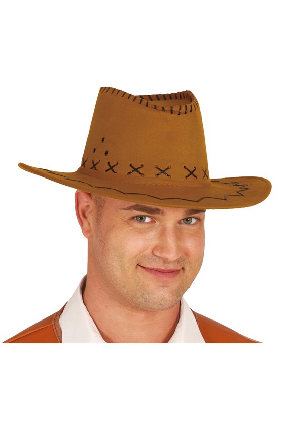 BROWN SYNTHETIC LEATHER COWBOY HAT