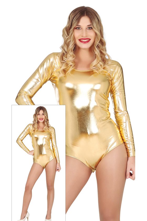 LONG SLEEVE METAL GOLD LEOTARD ADULT M 38-40