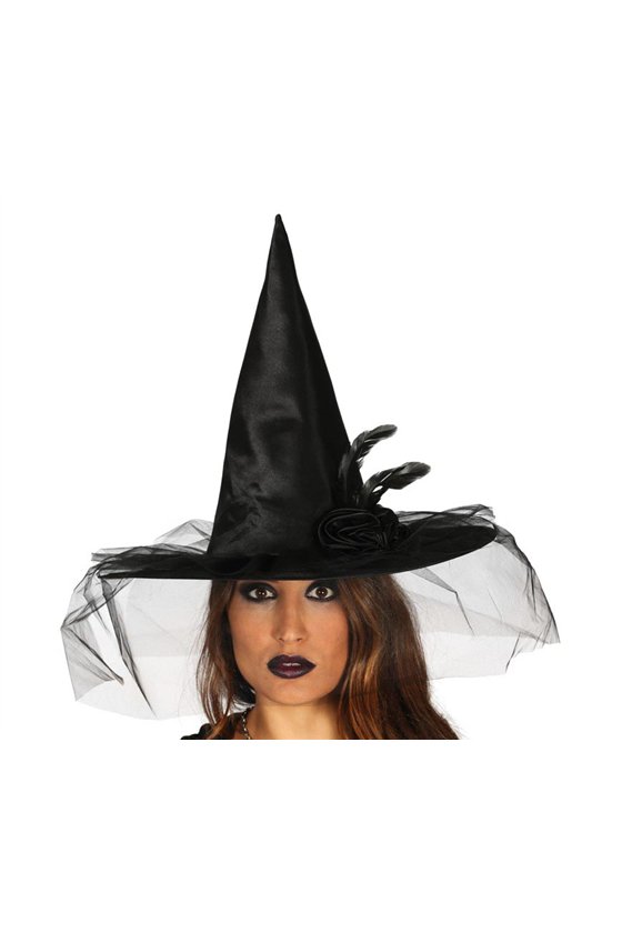 BLACK WITCH HAT WITH FLOWER