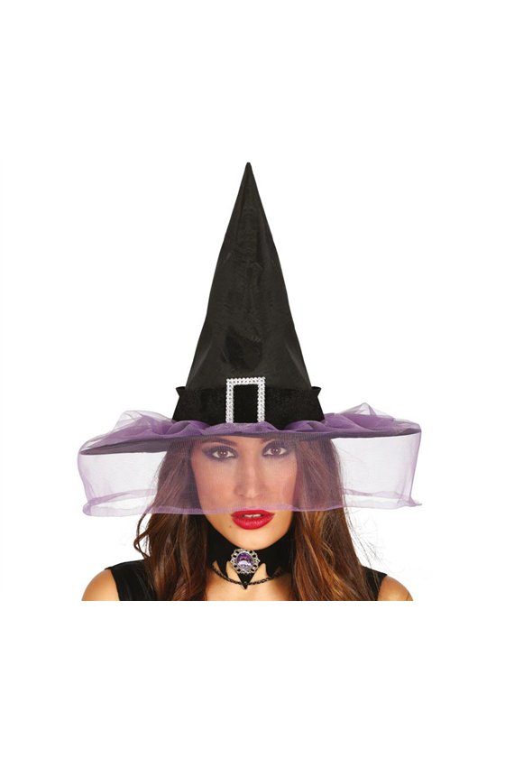 BLACK WITCH HAT WITH VEIL 