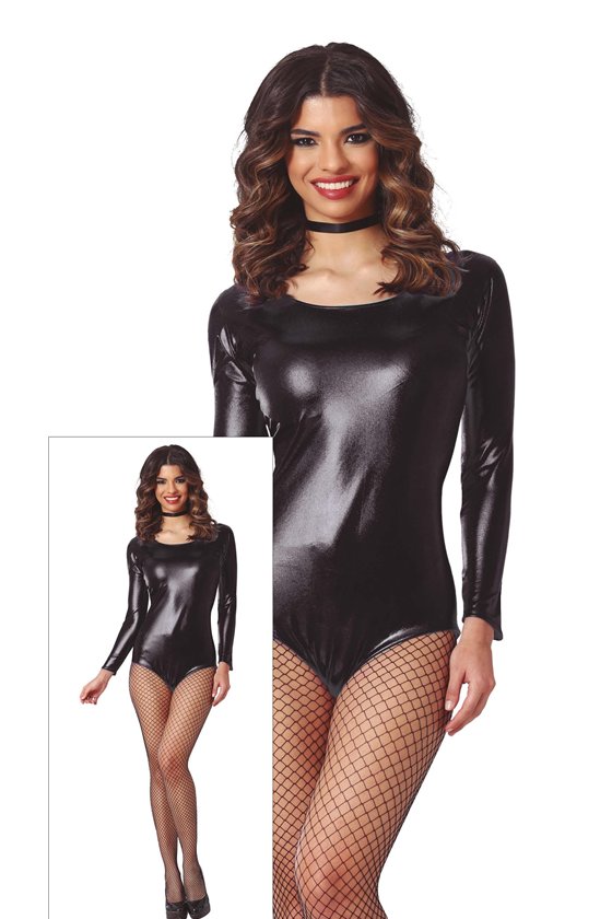 LONG SLEEVE METAL BLACK LEOTARD ADULT 38-40 (M)
