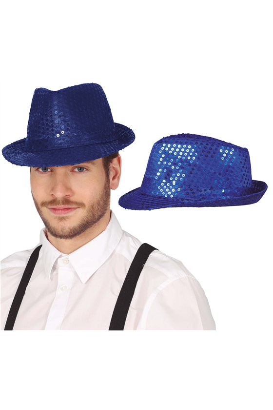 BLUE SEQUINED GANGSTER HAT