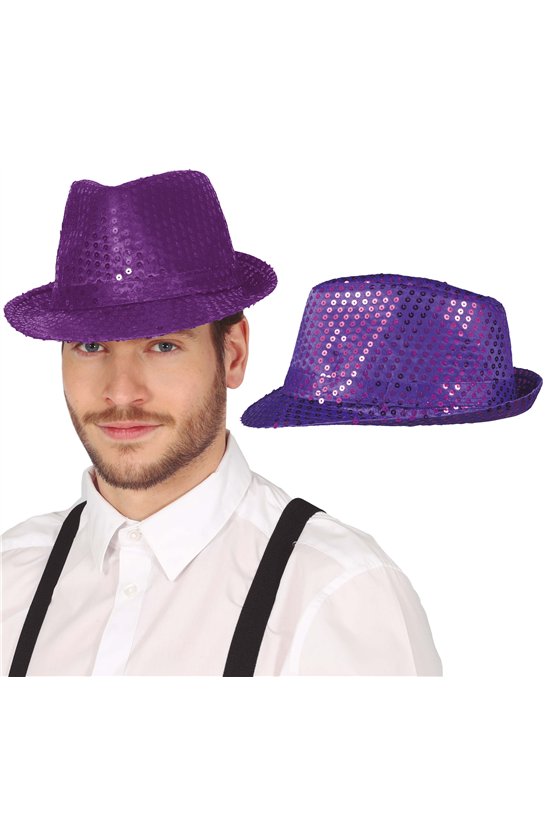 PURPLE SEQUINED GANGSTER HAT