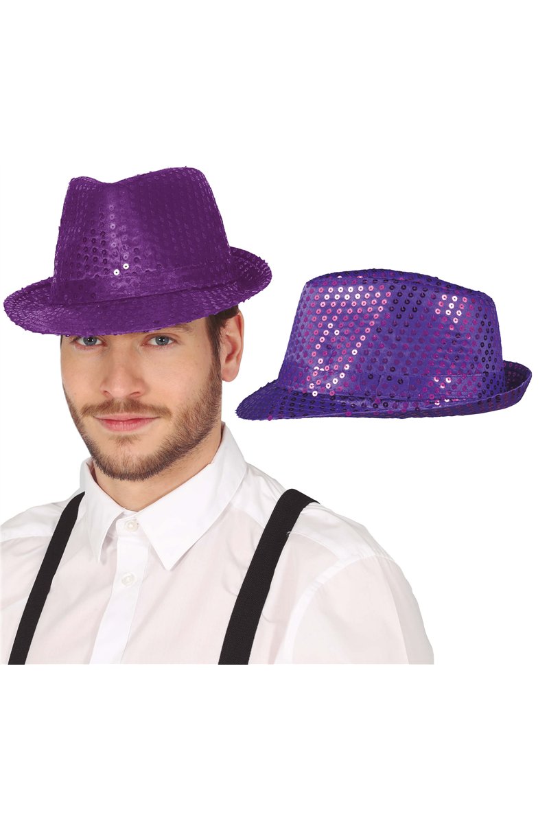 PURPLE SEQUINED GANGSTER HAT