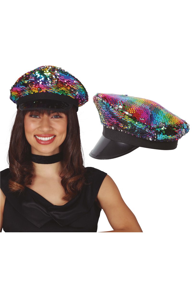MULTICOLOR SEQUIN POLICE HAT