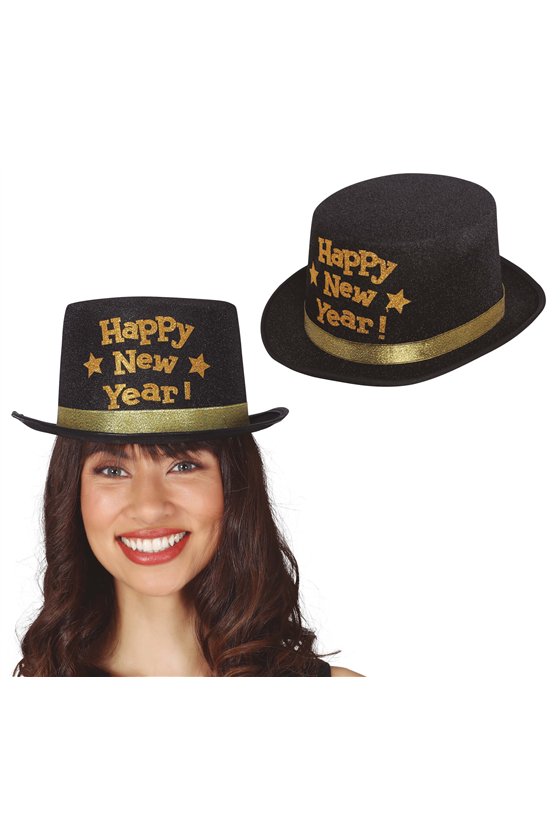 BLACK "HAPPY NEW YEAR" TOP HAT