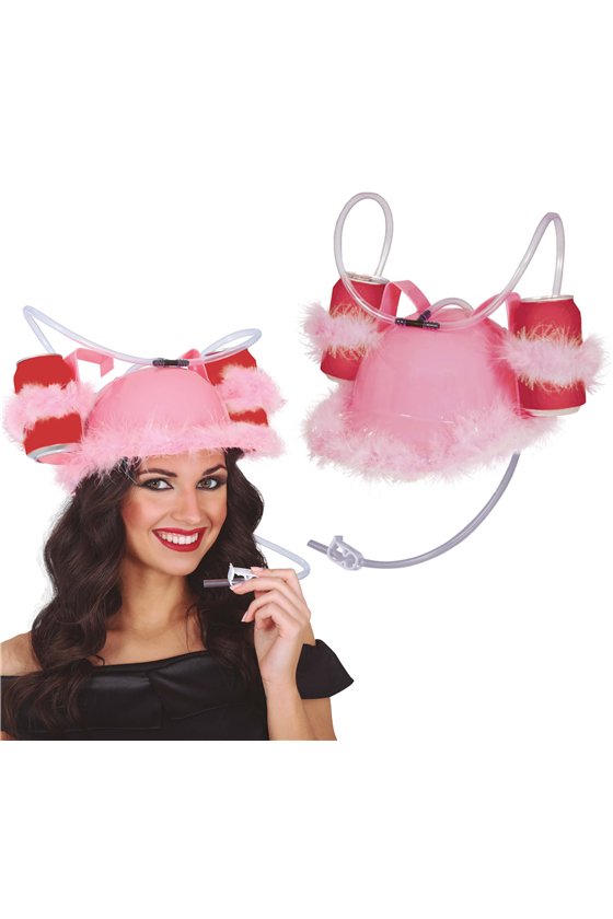 PINK DRINKS HELMET WITH FEATHERS