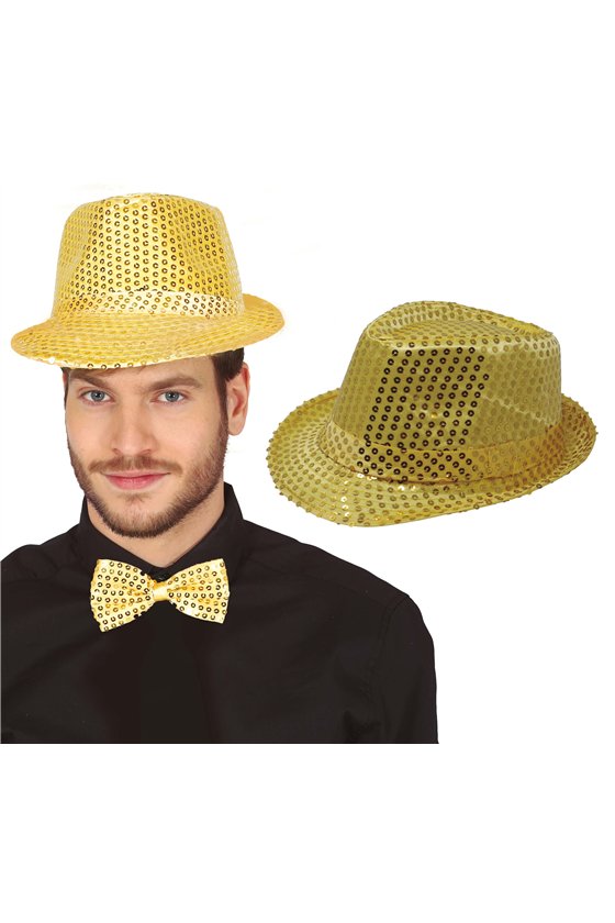 GOLD SEQUIN GANGSTER HAT