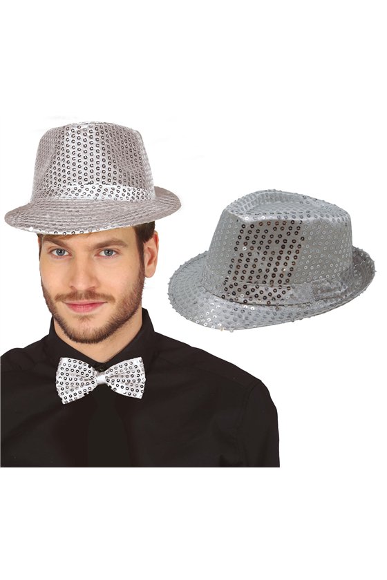 SILVER SEQUIN GANGSTER HAT