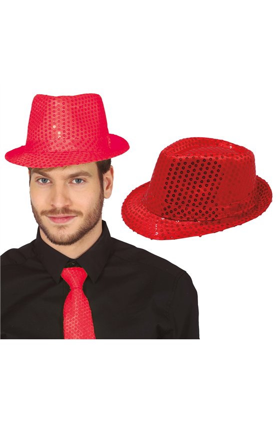 RED SEQUIN GANGSTER HAT